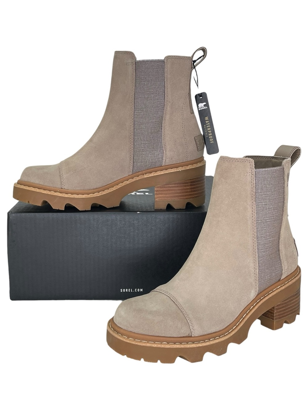 Sorel Joan Now Taupe Suede Waterproof Womens Chelsea Ankle Boots Size 8.5M - Picture 1 of 11